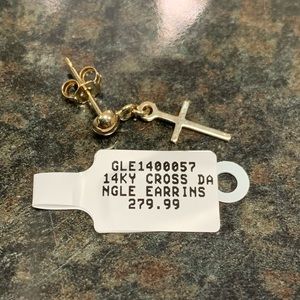 Men’s 14kt Yellow Gold Dangle Cross Earring